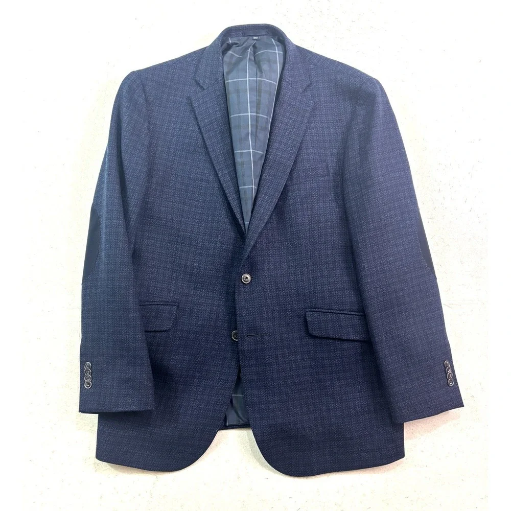 Jos A Bank 42R Navy Blue Check Flannel Wool Blazer Jacket Sport‎ Suit Coat 1905